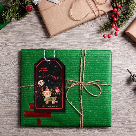 Lelijke trui rendier vakantie cadeaulabel