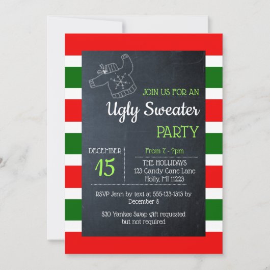 Lelijke trui rood en groene streep kerst kaart (Voorkant)