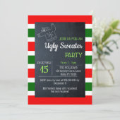 Lelijke trui rood en groene streep kerst kaart (Staand voorkant)