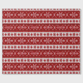 Lelijke trui rood & wit sneeuwvlokken faux gebreid cadeaupapier (Vlak)