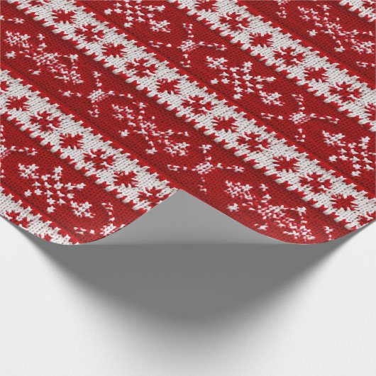Lelijke trui rood & wit sneeuwvlokken faux gebreid cadeaupapier (Hoek)