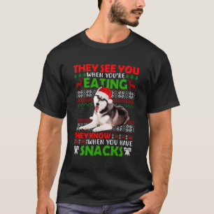 Lelijke trui Siberische Husky ze zien je eten voor T-shirt