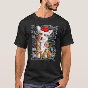 Lelijke trui stijl Kerstmis lichten Kerstman Corgi T-shirt