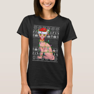 Lelijke trui stijl Kerstmis lichten Kerstman Sphyn T-shirt