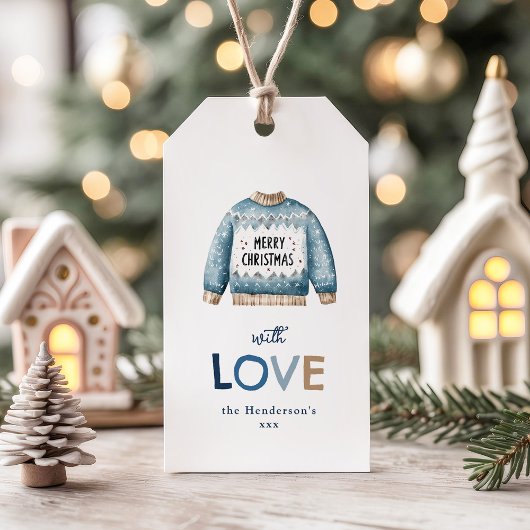 Lelijke trui vrolijk kerstfeest cadeaulabel