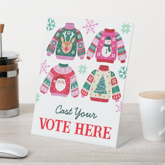 Lelijke trui werpt je stembord reclamebord met voetstuk (Insitu)