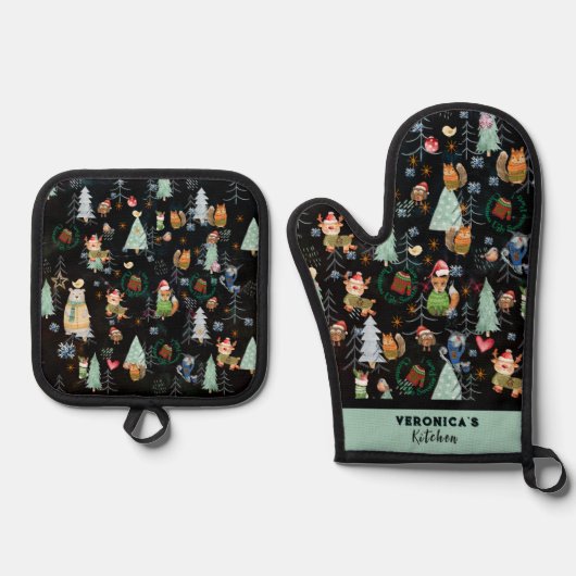 Lelijke trui Woodland Dieren Ovenwant & Pannenlap Set (Voorkant)