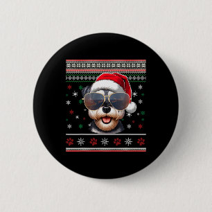 Lelijke trui X-mas Kerstman Miniatuur Schnauzer Ho Ronde Button 5,7 Cm