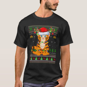 Lelijke trui Xmas lichten kerstman hoed tijger Ker T-shirt