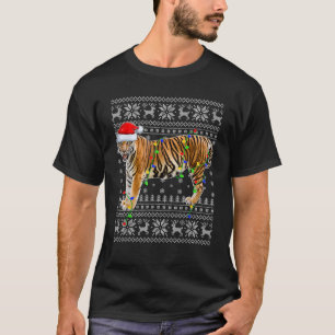 Lelijke Trui Xmas Lights Santa Hat Bengaalse Tijge T-shirt