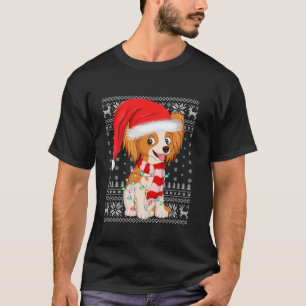 Lelijke Trui Xmas Lights Santa Hat Papillon Hond C T-shirt