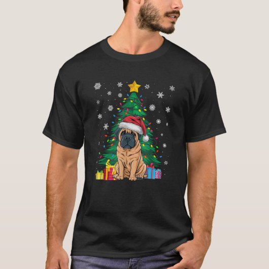 Lelijke Trui Xmas Tree Lights Engels Mastiff Dog T-shirt (Voorkant)
