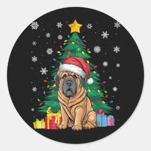 Lelijke Trui Xmas Tree Lights Tibetaanse Mastiff H Ronde Sticker
