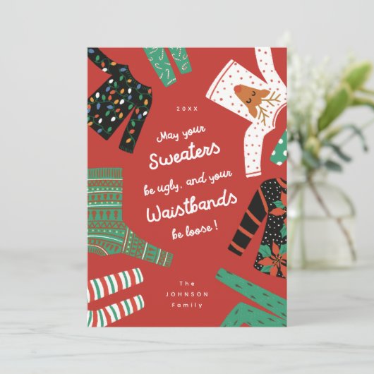Lelijke truien Grappig Feestdagenkaart (Staand voorkant)