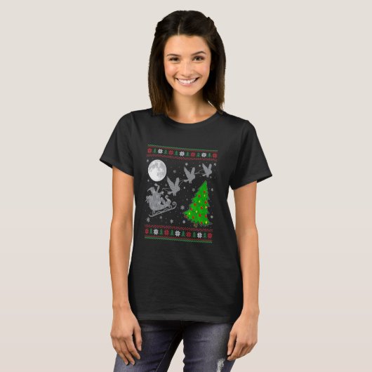 Lelijke Uil Xmas Verlichting Tree Santa Riding Uil T-shirt (Voorkant volledig)