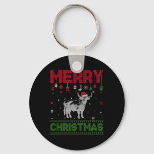 Lelijke vakantie Kerstplezier Highland Koe Graphic Sleutelhanger