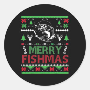 Lelijke visserij kerst B vis kleding  Ronde Sticker