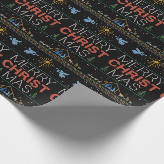 Lelijke vrolijke kersttrui Christelijk Faith Jesus Cadeaupapier (Hoek)