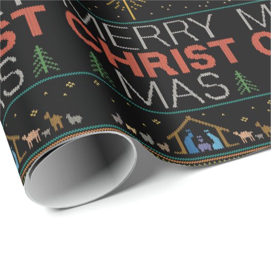 Lelijke vrolijke kersttrui Christelijk Faith Jesus Cadeaupapier (Rol Hoek)