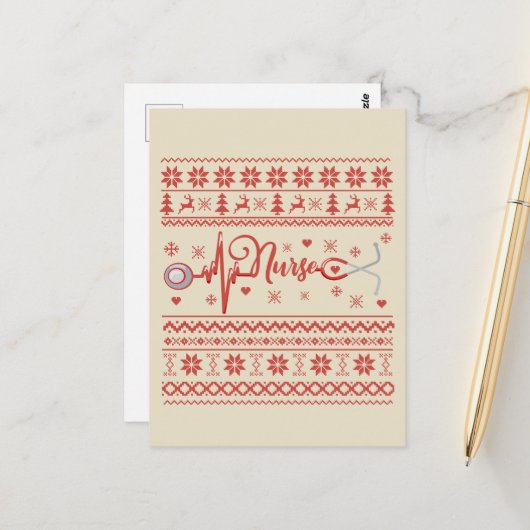 Lelijke vrolijke kersttrui hartslag briefkaart (Voorkant / Achterkant in situ)