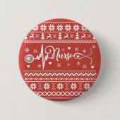 Lelijke vrolijke kersttrui hartslag ronde button 5,7 cm (Voorkant)