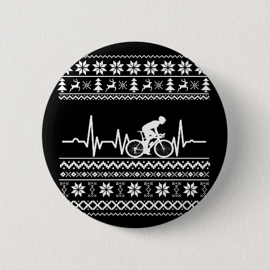 Lelijke vrolijke kersttrui op de fiets ronde button 5,7 cm (Voorkant)