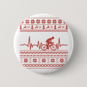Lelijke vrolijke kersttrui op de fiets ronde button 5,7 cm