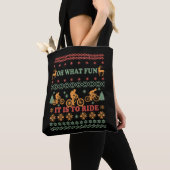 Lelijke vrolijke kersttrui op de fiets tote bag (Dichtbij)