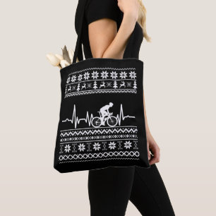 Lelijke vrolijke kersttrui op de fiets tote bag