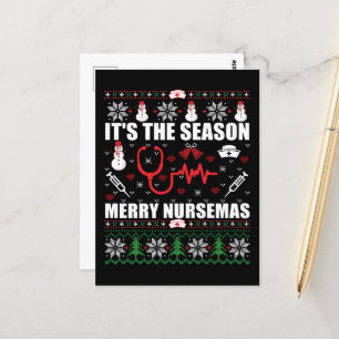 Lelijke vrolijke kersttrui verpleegster briefkaart