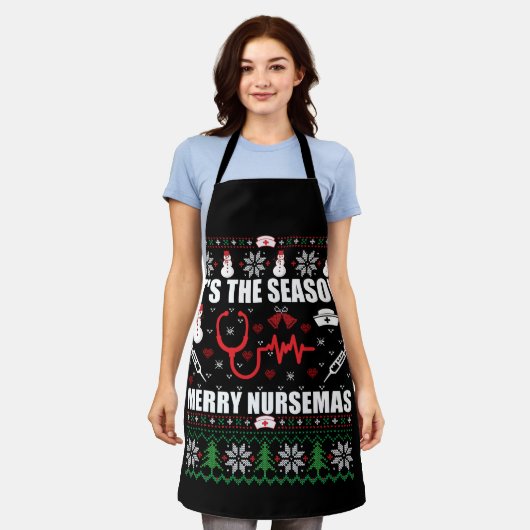 Lelijke vrolijke kersttrui verpleegster schort (Gedragen)