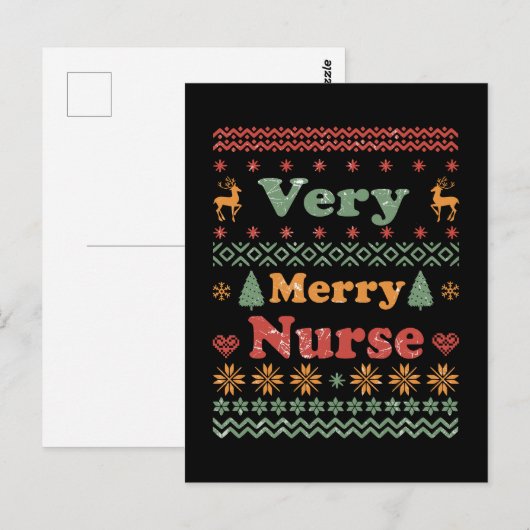 Lelijke Vrolijke Kersttrui verpleegster vintage Briefkaart (Voorkant / Achterkant)