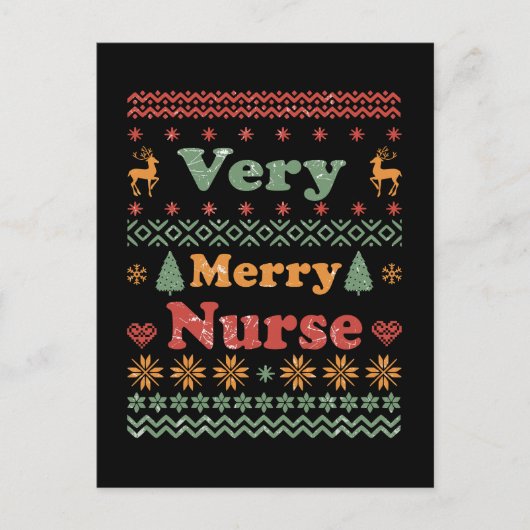Lelijke Vrolijke Kersttrui verpleegster vintage Briefkaart (Voorkant)