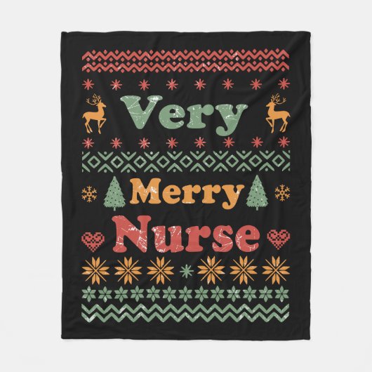 Lelijke Vrolijke Kersttrui verpleegster vintage Fleece Deken (Voorkant)