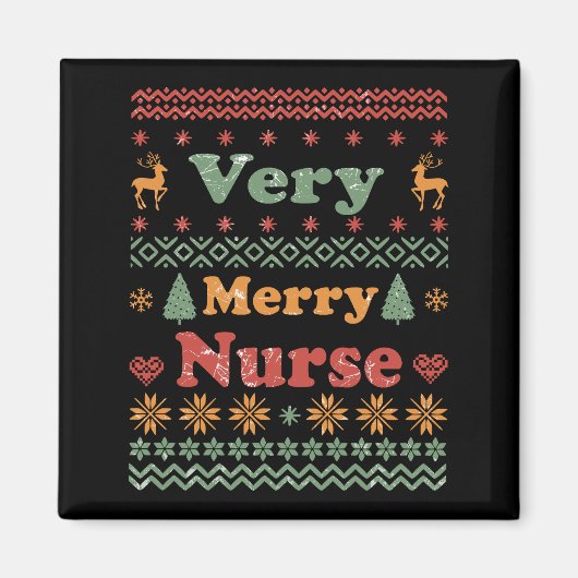 Lelijke Vrolijke Kersttrui verpleegster vintage Magneet (Voorkant)