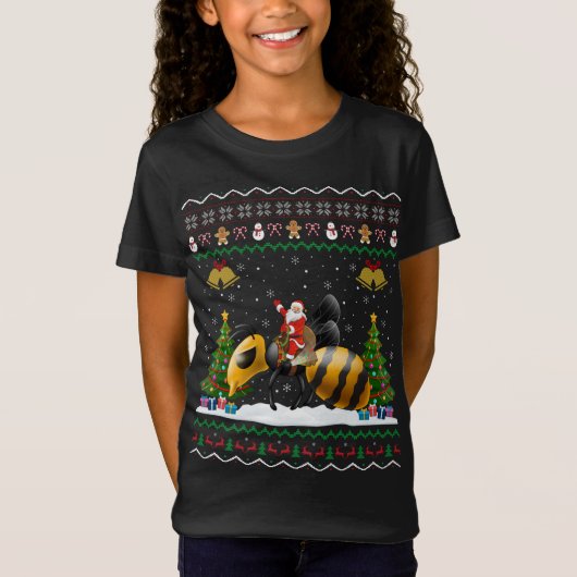 Lelijke wesp Xmas Gift Santa Riding Wesp Kerstmis T-shirt (Voorkant)
