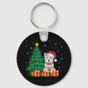 Lelijke Westie Santa Hat Christmas Lights Hondenli Sleutelhanger