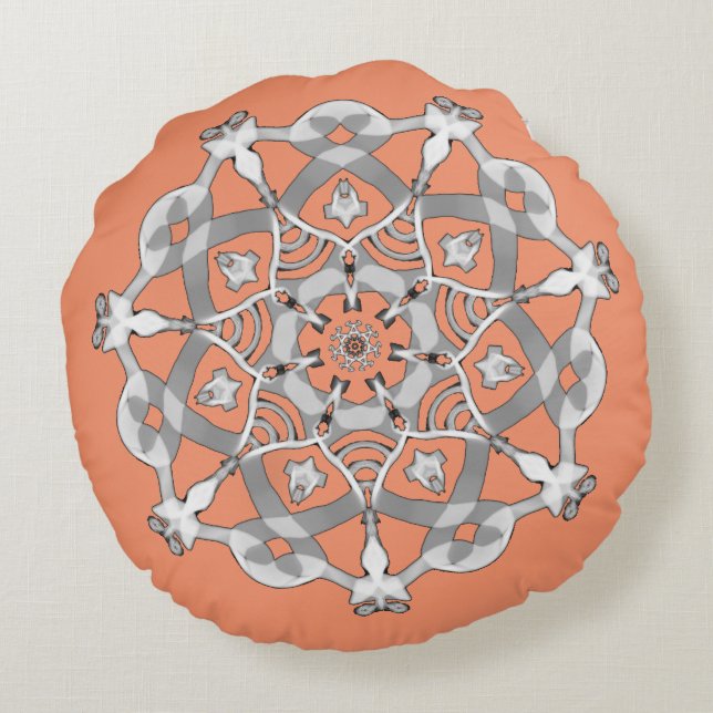 *~* lelijke witte en zilverroze Mandala Rond Kussen (Achterkant)