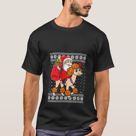 Lelijke Xmas Sweater Santa Riding Standaard Poodle T-shirt (Voorkant)