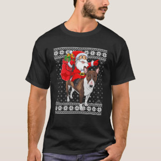 Lelijke Xmas trui Santa Riding Bull Terrier Hond C T-shirt