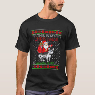 Lelijke Xmas trui Santa Riding Siberische Husky Ho T-shirt