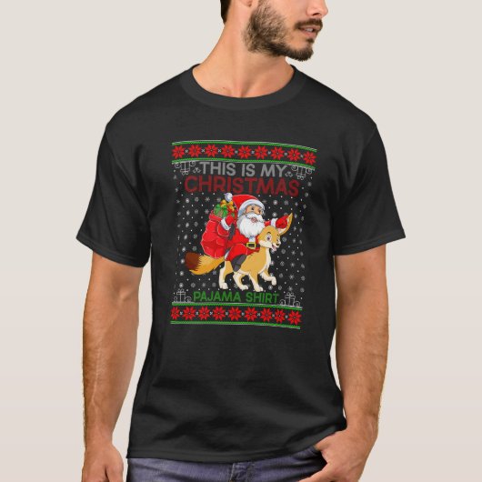 Lelijke Xmas trui stijl Santa Riding Fennec Fox CH T-shirt (Voorkant)