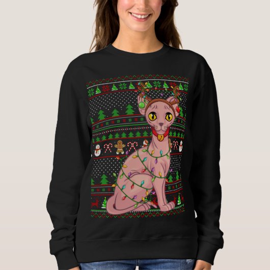 Lelijke Xmas trui stijl verlichting Sphynx kat Chr (Voorkant)