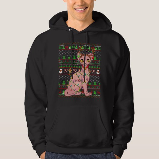 Lelijke Xmas trui stijl verlichting Sphynx kat Chr Hoodie (Voorkant)