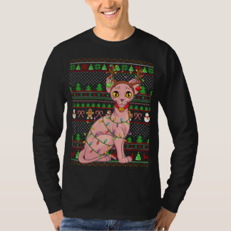 Lelijke Xmas trui stijl verlichting Sphynx kat Chr T-shirt