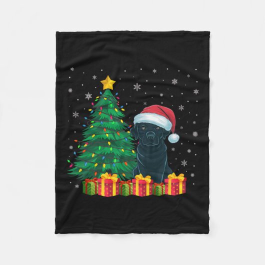 Lelijke Zwarte Labrador Santa Hat Kerstverlichting Fleece Deken (Voorkant)
