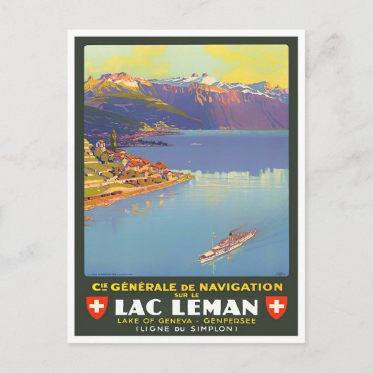 Leman Lake Zwitserland vintage-Briefkaart Briefkaart (Voorkant)
