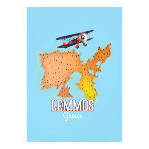 Lemmos Griekse kaart geïllustreerde reisposter Foto Afdruk