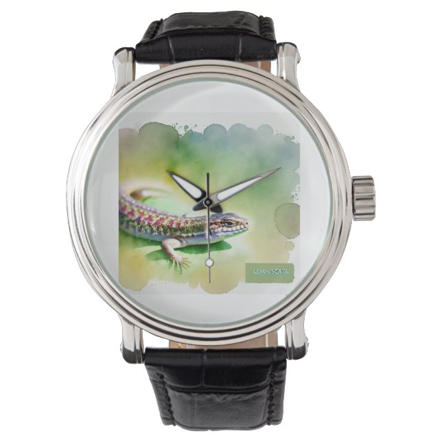 Lemniscata Lizard 071124AREF102 - Watercolor Horloge (Voorkant)