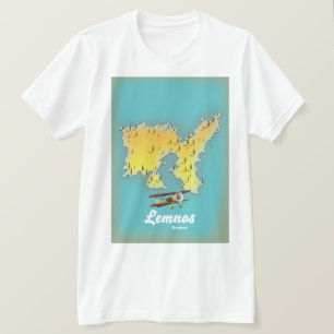 Lemnos greece retro map t-shirt